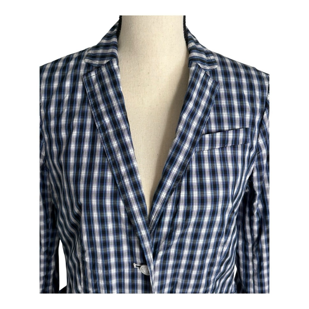 Banana Republic M Navy blue White Plaid Shirt Jacket Schoolboy Career Preppy - Picture 2 of 14